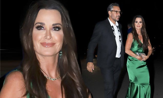 Kyle Richards wows in a flowing green dress as she attends Paris Hilton's lavish wedding ceremony | Daily Mail Online
